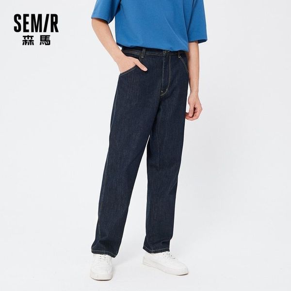 

semir denim trousers men loose straight tapered pants 2021 spring men jeans brand cotton pants1, Blue