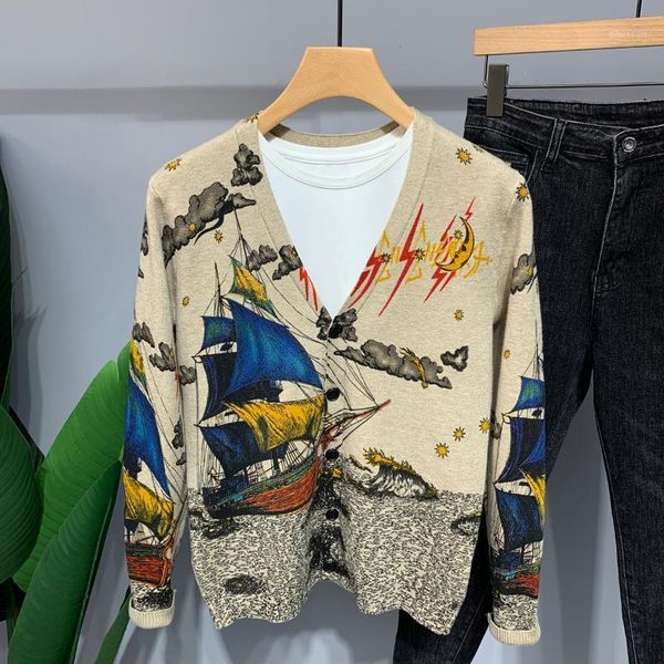 

men's sweaters 2021 autumn and winter casual all-match sailing sweater men's slim fit knitted cardigan sweater1, White;black