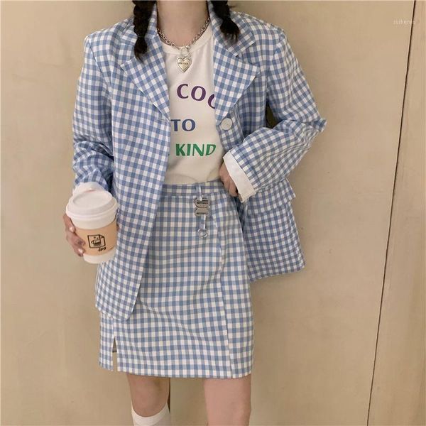 

women 2 pieces skirt suit female office ladies blazer suit casual retro plaid set single-breasted jacket pencil skirts outwears1, White