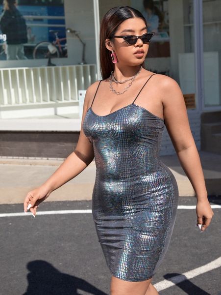 

plus crocodile embossed metallic bodycon dress y0bl#, Black