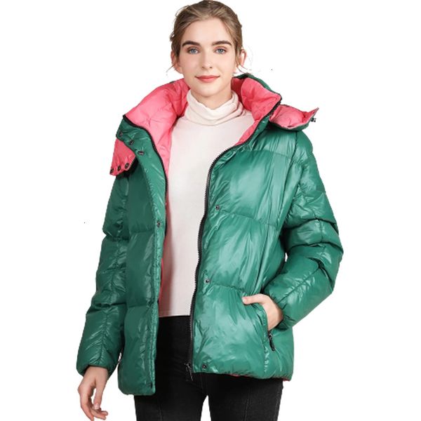 

bright side down cotton-padded jacket winter colour contrasting hooded womens coat bread outerwear large size, Black