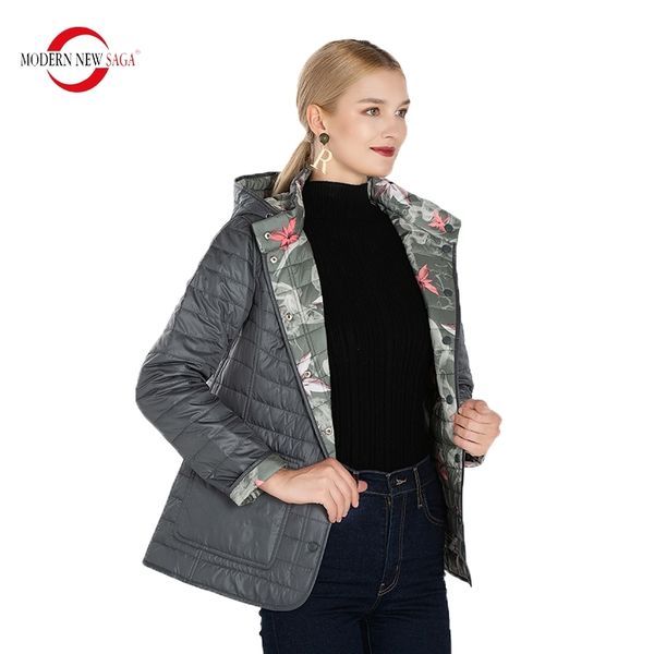 Modern Yeni Saga Sonbahar Geri Dönüşümlü Pamuk Yastıklı Kapşonlu Kadın Ceket Sıcak Ceket Kadın Rus Boyutu 210203