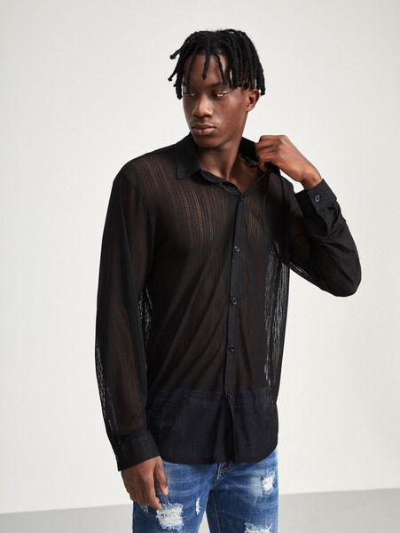 

men solid organza shirt e2pp#, White;black