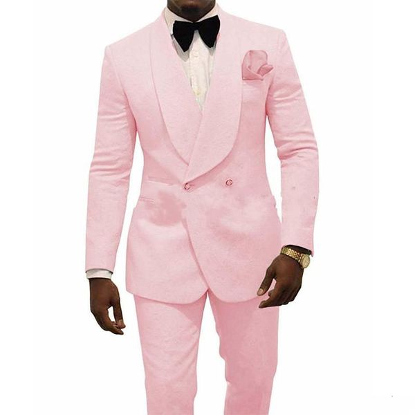 Розовые формальные свадьбы Мужские костюмы 2021 Новый трех частей, зубчатый отворот на заказ бизнес-невеста свадьба смокинг (куртка + брюки + бабочка)
