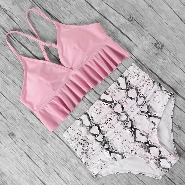 

bikinis set ruffled bikini high waist swimsuit floral women 2021 leopard swimwear push up female printed bathing suits1