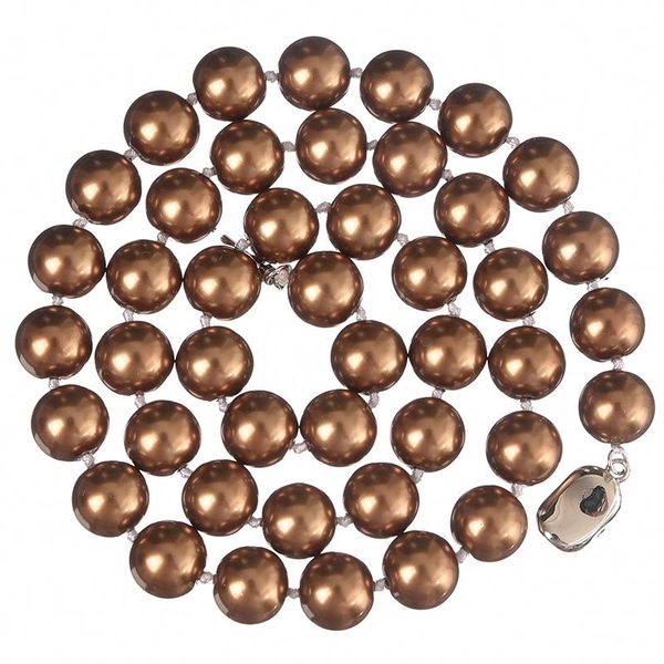 

chains pearl necklace 10mm beads brown women for round shell artificial statement 18inch h833, Silver