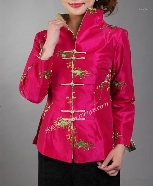 

wholesale- pink traditional chinese women's silk satin embroidery jacket coat flowers size s m  xl xxl xxxl mny19-b1, Black;brown