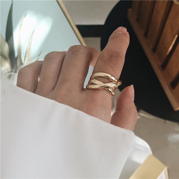 

aomu 2020 моды металлических колец шахматных многослойные витые геометрические колец для dh_seller2010 женщин минималистского открытые звеня, Silver