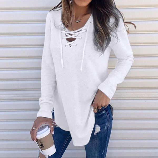 

female bandage blouse v neck strap long sleeve shirt 2020 summer white shirt womens and blouses causal tunic