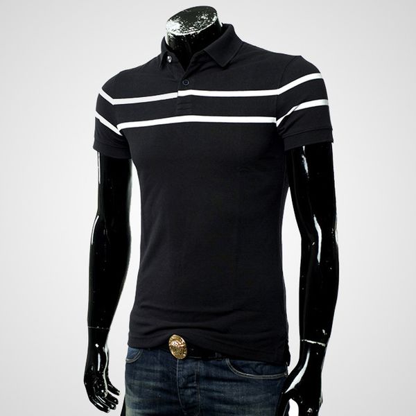 

new men's lapel short sleeve slim polo shirt men, White;black