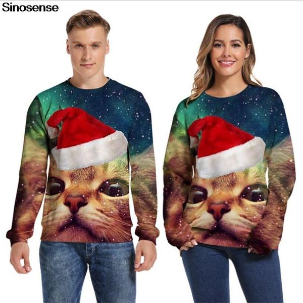 

cosplay ugly christmas sweater 3d funny cat printed autumn winter holiday party xmas clothing pullover christmas jumper, White;black