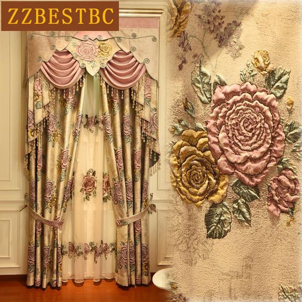 

curtain & drapes european royal 4d jacquard blackout curtains for villa living room windows classic beige elegant bedroom el