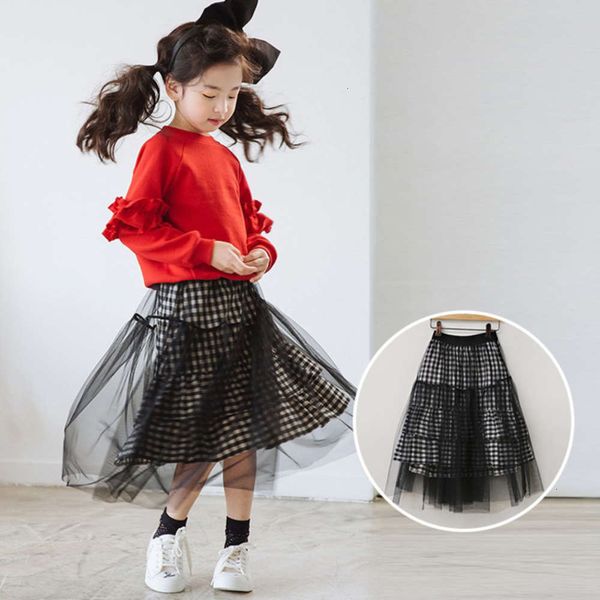 

korean girl's south half length autumn new drs mh stitching pompous medium and large children's cotton plaid skirt, Blue