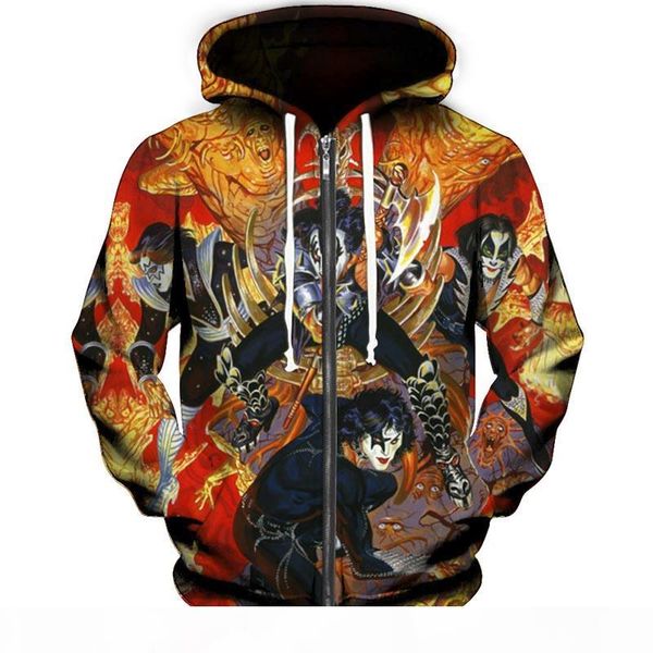 

kiss band jackets 3d print hoodies rock music band zipper hoodie men women jackets hip hop streetwear sweatshirts christmas coat new, Black