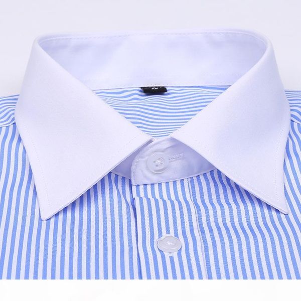 

men's slim fit non-iron patchwork point collar dress shirt smart casual male striped comfortable office shirts french cuff, White;black