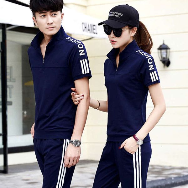 

sportswear summer new short men's sleeve young couple sports casual suit, Gray