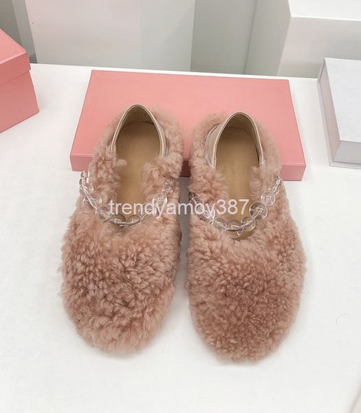 

boots pearl chain lefu wool shoes women wear flat bottomed cow fur outside in autumn and winter, pedal lazy cotton with one, Black