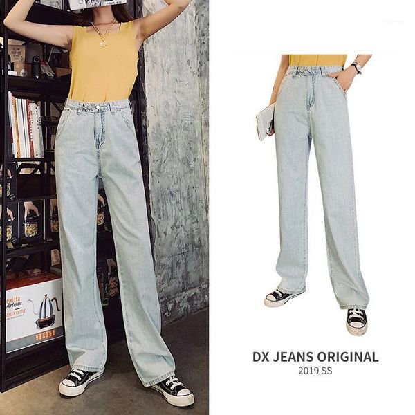

2020 summer new jeans women cowboy wide leg denim pants women's high waist jeans loose thin plus size ladies casual pants1, Blue