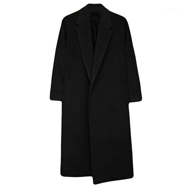 

men's wool & blends japanese style over-the-knee long thick men's windbreaker korean loose shoulder trendy jacket1, Black