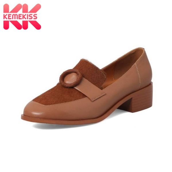 

kemekiss women pumps shoes spring new arrival genuine leather shoes women fashion square toe thick heels footwear size 34-39, Black