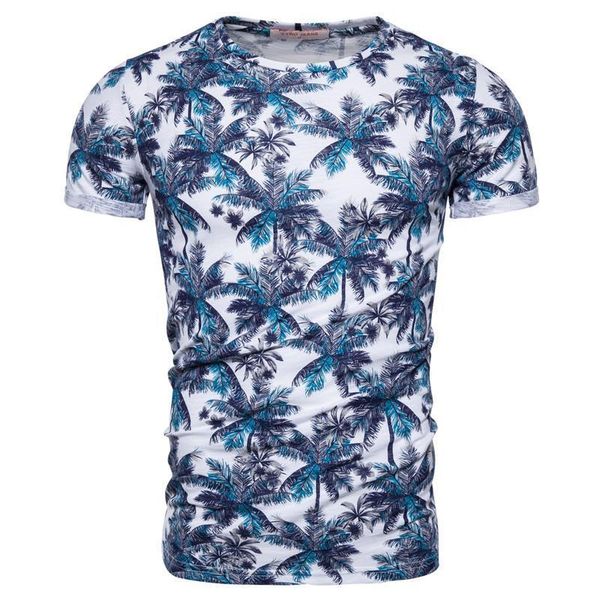 

2021 new summer 100% cotton print t-shirt men casual hawaii style men t shirt o-neck tshirt men high-quality design tees, White;black