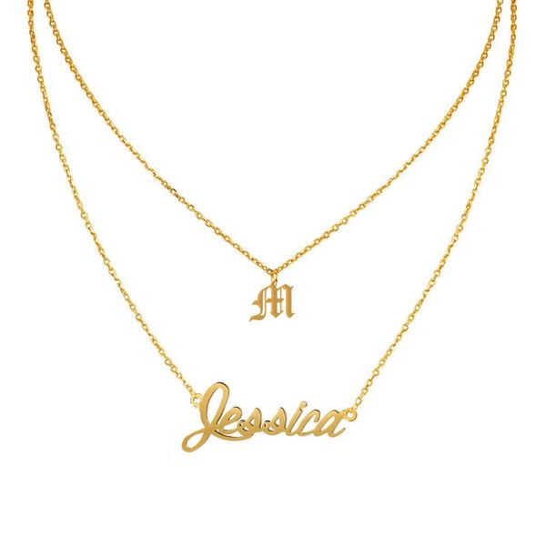 

personalized custom name spaced necklace pendant for women birthday any name 2 row layerd necklace jewelry gift gold / rose gold nl2693, Silver
