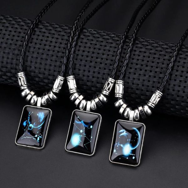 

pendant necklaces 2021 fashion jewelry 12 constellation & for women men girl long leather chain vintage silver necklace