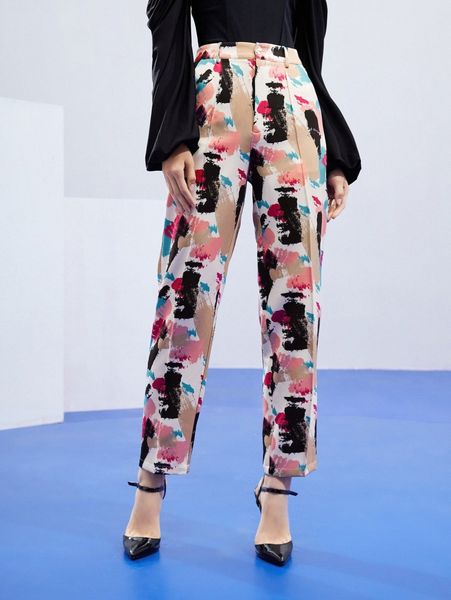 

x veronica cascella brush stroke print carrot pants q2j0#, Black;white