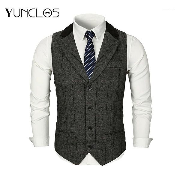 

yunclos 2018 men woolen suit vest single breasted patchwork collar wedding slim fit vest waistcoat business formal for men1, Black;white