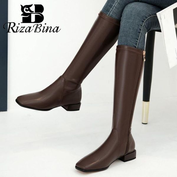

boots rizabina women knee square toe zipper winter shoes woman fashion warm long office lady daily footwear size 33-43, Black