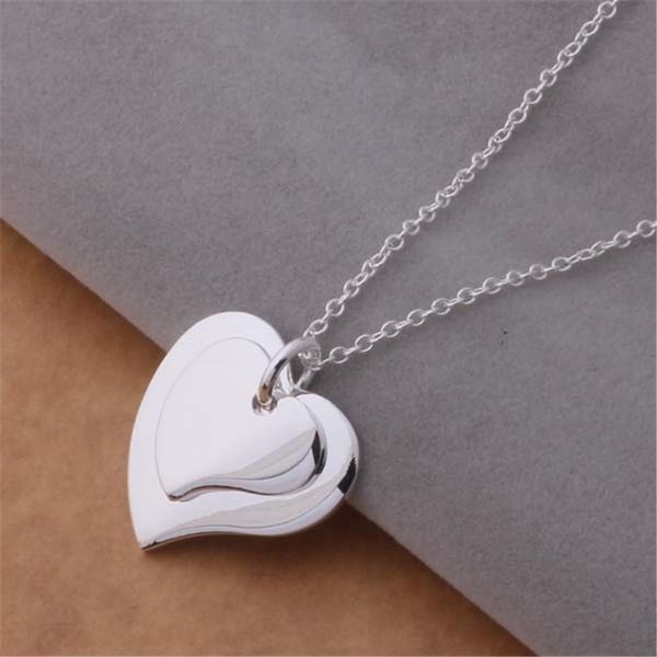 

new silver color pendant necklace fashion charm women twin hearts necklace new high h bbymkz