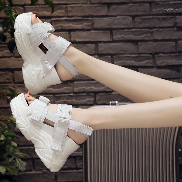 

sandals swyivy summer women shoes platform wedges high heels white thick bottom comfort flats women1, Black