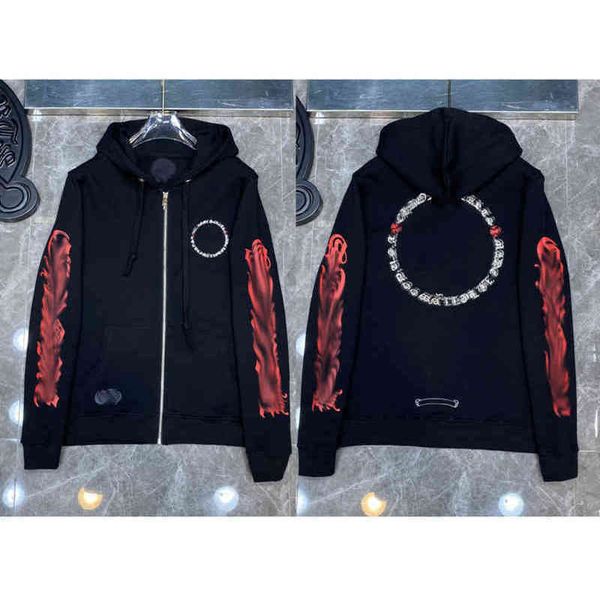 

luxury designer classic fashion hoodies mens zipper ch horseshoe sanskrit cross print pullover hooded sweatshirts sweater woman loose jackts, Black