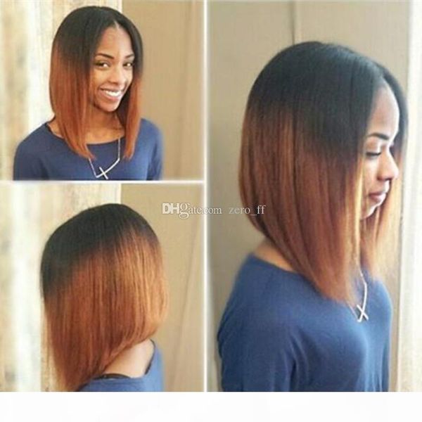 

lace front human hair wigs for black women t1b 30 pre plucked brazilian remy hair ombre straight short bob wigs with baby hair, Black;brown