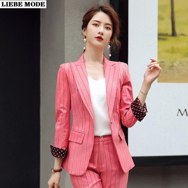 

women's two piece pants womens suits 2 set 2021 ladies professional office work wear women fashion green pink grey striped blazer with, White