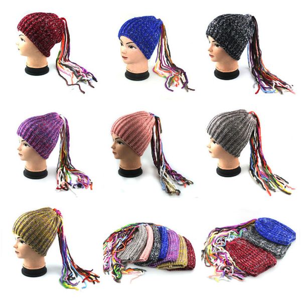 

winter reggae knit hat hiphop dirty skull cap europe united states fashion creative ladies wig tassel dreadlocks wool hat men's caps ly, Yellow