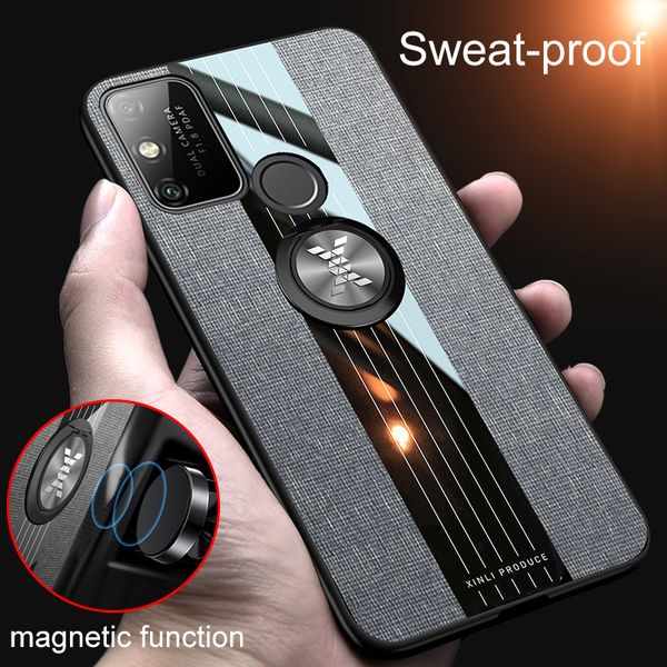 

huawei fabric cloth sweat-proo hard pc with magnetic ring for honor play 9a phone case bumper cover