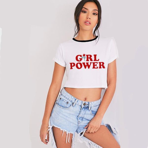 

czccwd summer 2019 harajuku fashion girl power streetwear tumblr t shirt women leisure o-neck ulzzang female t-shirt, White
