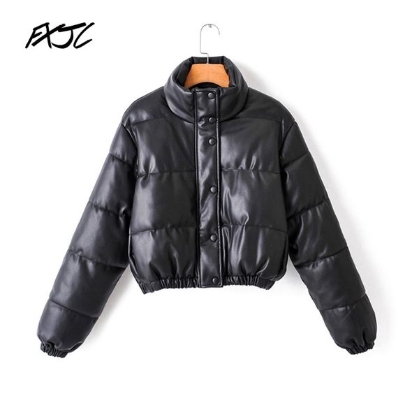 

pu padded stand collar long sleeve zipper black padded warm chic female jacket korean version simplicity fashion women's coat 201223