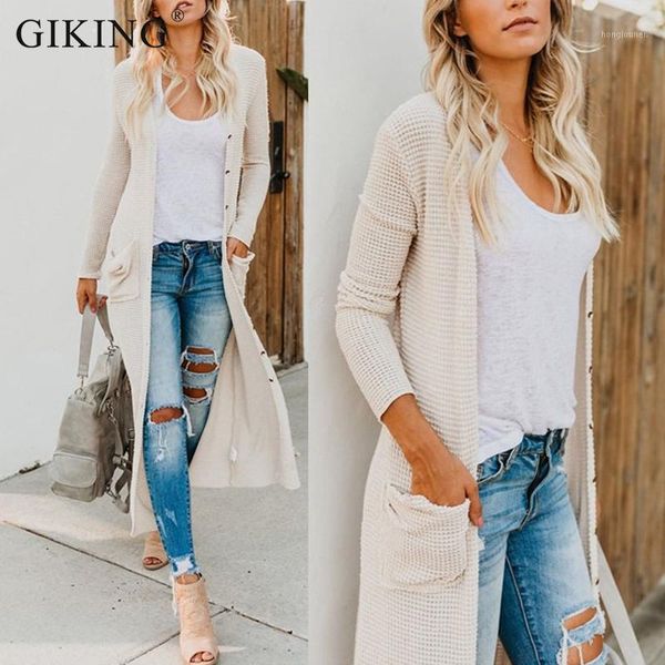 

giking women winter autumn long cardigan sweater coat female 2019 fashion pockets button long sleeve knitted sweater cardigans1, White