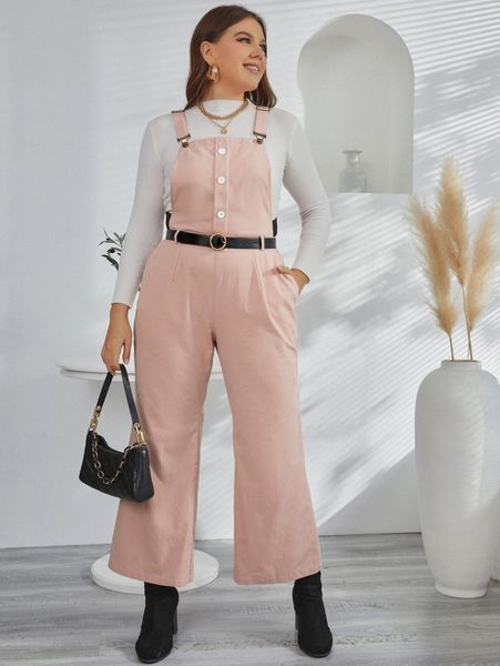 

plus slant pocket belted overall jumpsuit without c41i#, Black