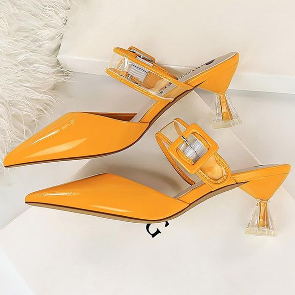 

slippers 2021 summer women 6cm low high heels mules shales slides yellow strange clear fashion transparent mule shoes1, Black