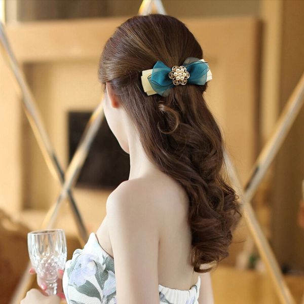 

korean headdress female hairpin bow silk horsetail spring clip