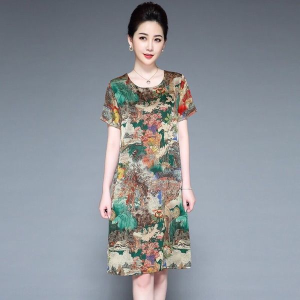 

printed women's summer 2020 new large middle aged mom's loose printed women's summer 2020 new dress large middle aged mom&#03, Black;gray
