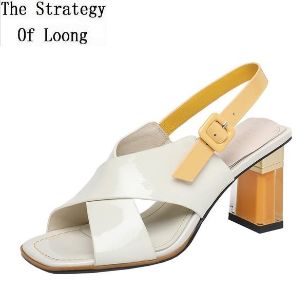 

sandals summer european america style fashion bling mixed colors buckle belt peep toe patent leather women gladiator 200904, Black