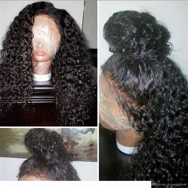 

360 lace frontal wig peruvian virgin human hair 360 full lace wig pre plucked with baby hair bleached knots deep curly, Black;brown