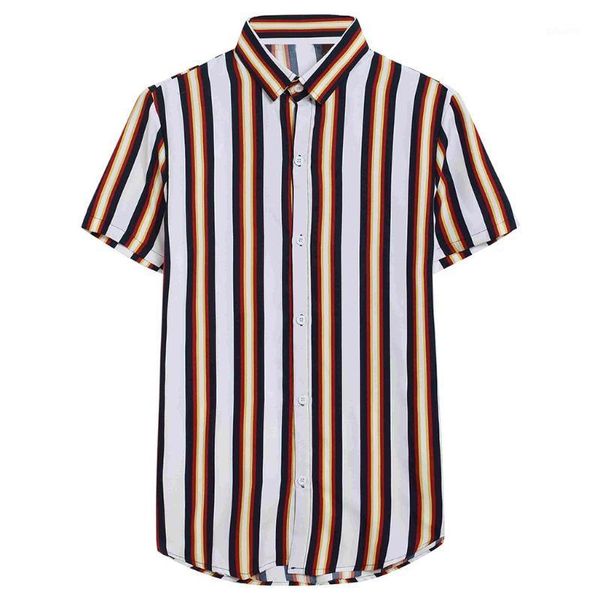 

summer man shirt bohemian streetwear vintage man clothes blue loose casual fashion short sleeve shirt 2020 stripe loose1, White;black