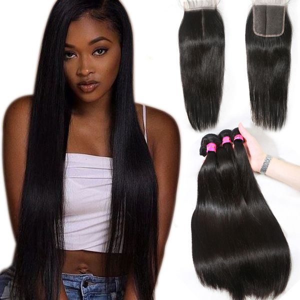 

9a mink brazilian straight hair with closure 3 bundles unprocessed virgin hair weave wet and wavy brazilian human hair bundle deals, Black;brown