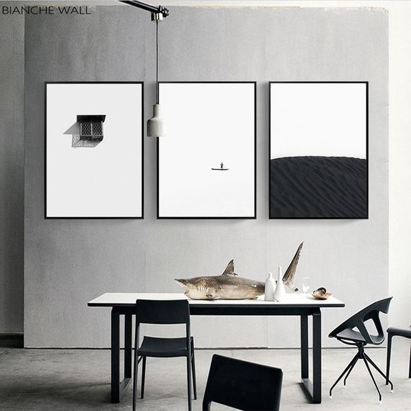 

black white gray abstract poster wall desert boat canvas print wall art painting picture nordic modern simple room decoration