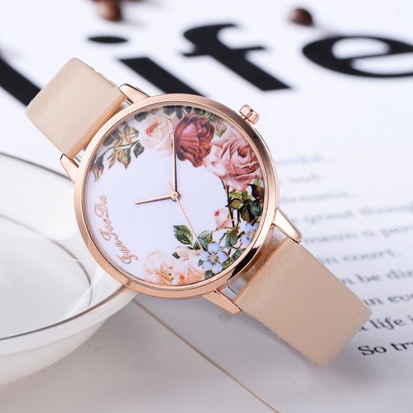 

2021 luxury ladies watches fashion leather band analog quartz watch flower printing women elegant wrist watch relogio feminino, Slivery;brown